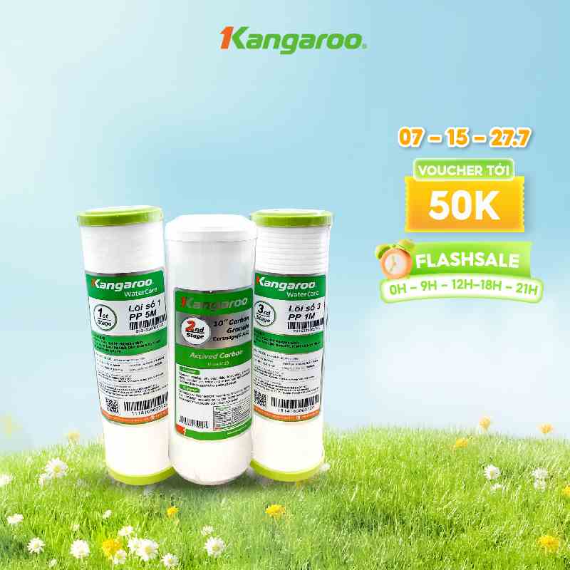 Combo bộ 3 lõi lọc thô Kangaroo số 1,2,3 dùng cho máy RO