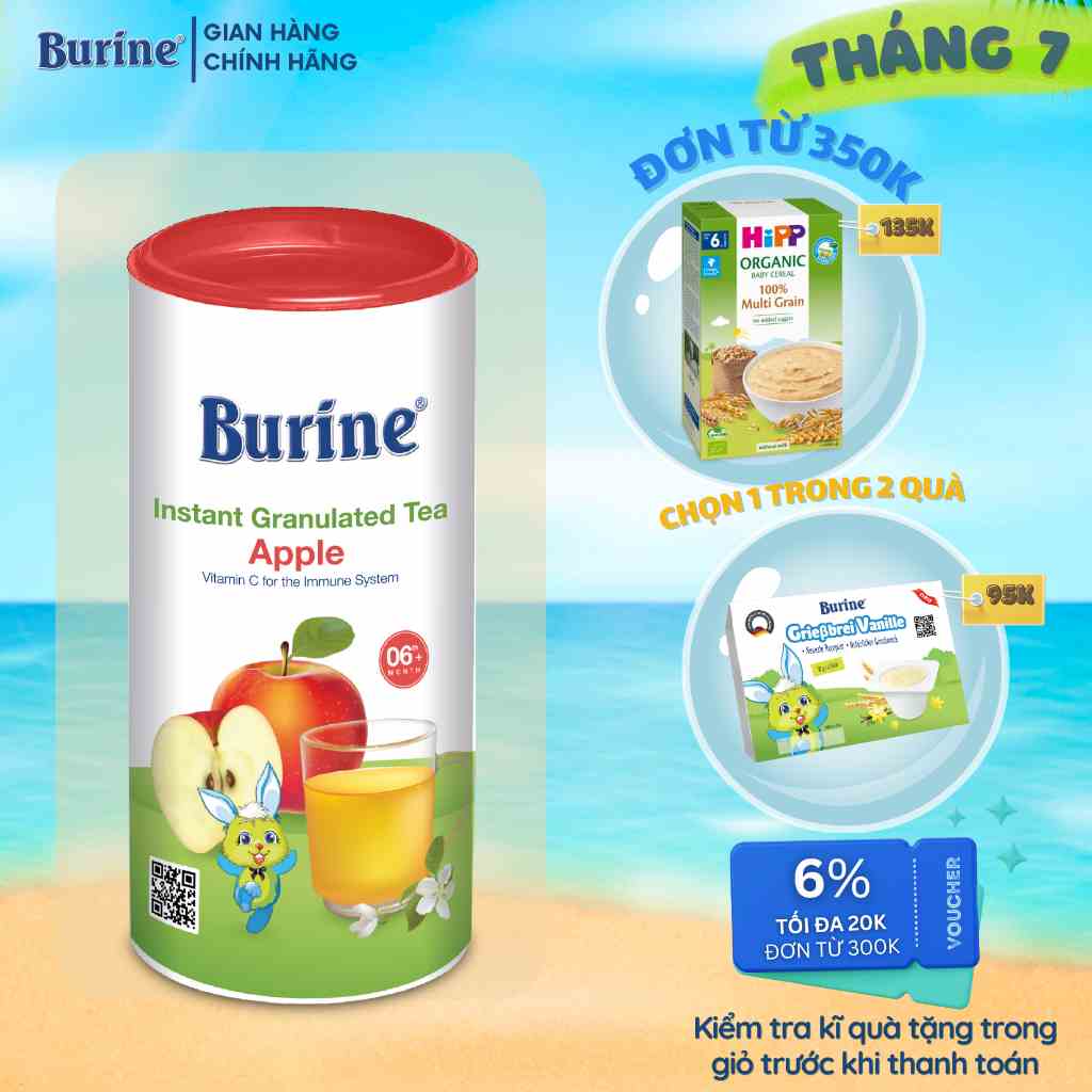 Trà Hoa Quả BURINE Vị Táo Tây 200g, Bổ Sung Vitamin C, Hỗ Trợ Giảm Táo Bón Cho Bé Từ 4 Tháng Tuổi.