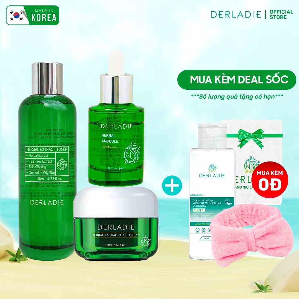 Combo 3 Sản Phẩm Toner, Serum, Kem Dưỡng Tràm Trà Giảm Mụn Kiềm Dầu Deradie Herbal Extract 3 items