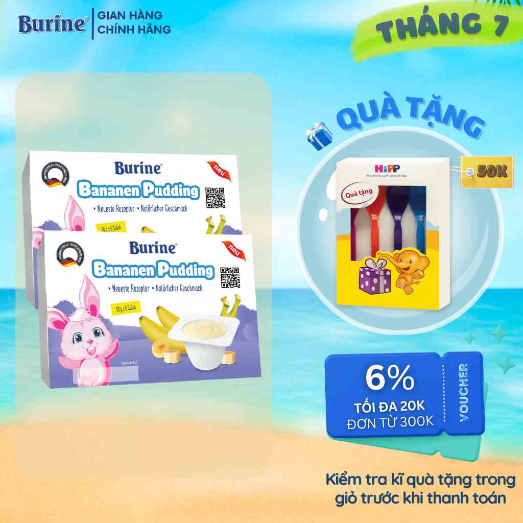 [Có Mix Vị] Combo 2 Vỉ Pudding Ăn Dặm Burine Vị Chuối Dành Cho Trẻ Từ 6 Tháng Tuổi-Cung Cấp Vitamin, Bổ Sung Năng Lượng