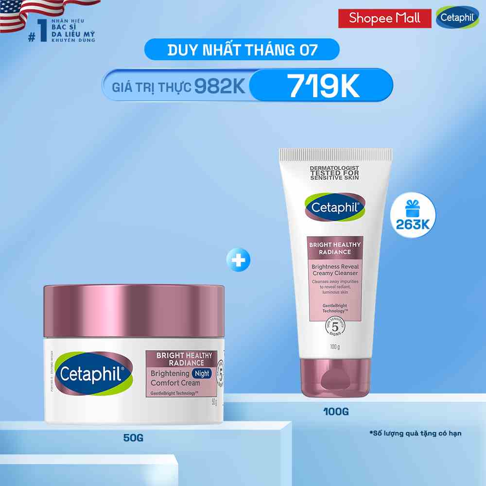 Kem dưỡng ẩm sáng da ban đêm dịu lành cho da nhạy cảm CETAPHIL BRIGHT HEALTHY RADIANCE NIGHT CREAM 50G