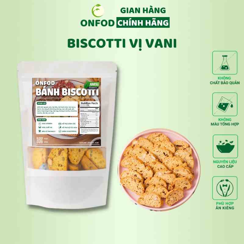 Bánh ăn kiêng biscotti ONFOD vị vani dành cho người tiểu đường, giảm cân, eat clean 250g 500g