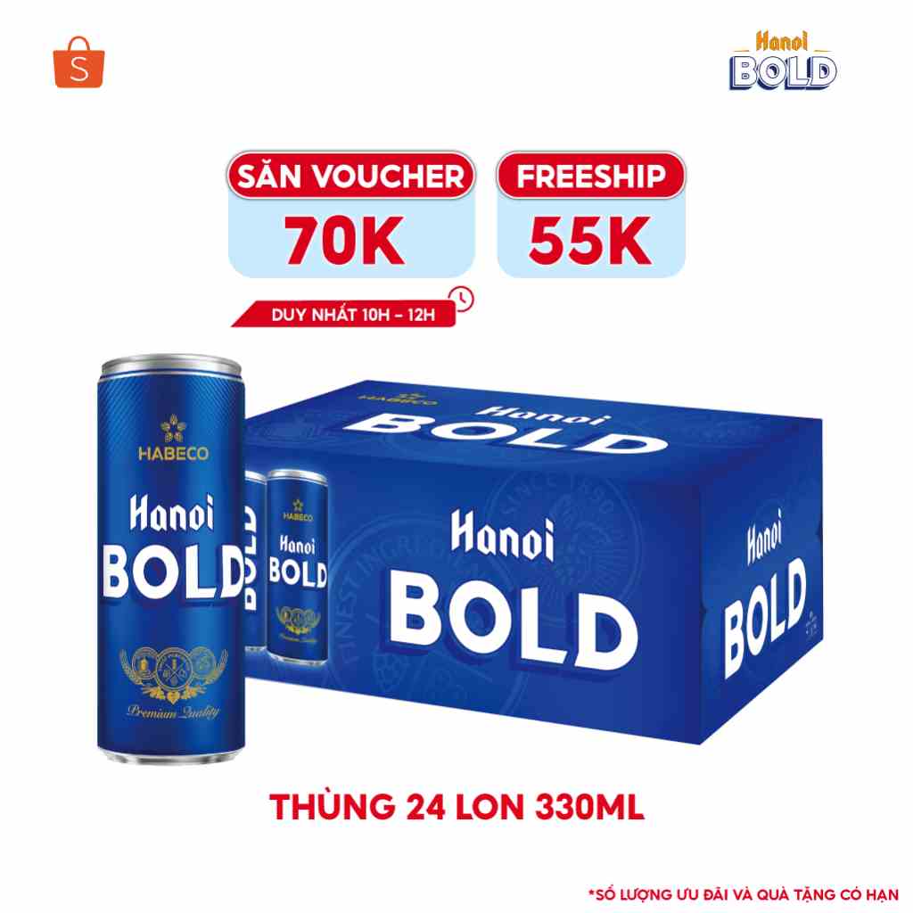 [Mã BMLTB35 giảm đến 35K đơn 99K] HỎA TỐC HÀ NỘI - Thùng 24 lon Bia Hanoi BOLD - HABECO (330ml/lon)