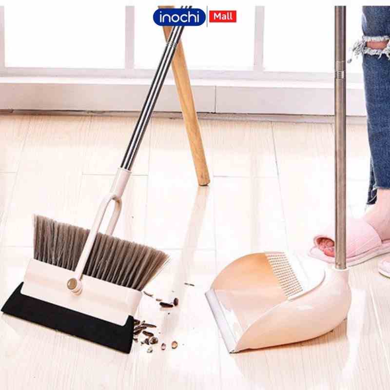 Chổi quét nhà kèm xẻng hốt rác Inochi xoay 360 độ kèm thiết kế 1 mặt có tấm cao su gạt nước