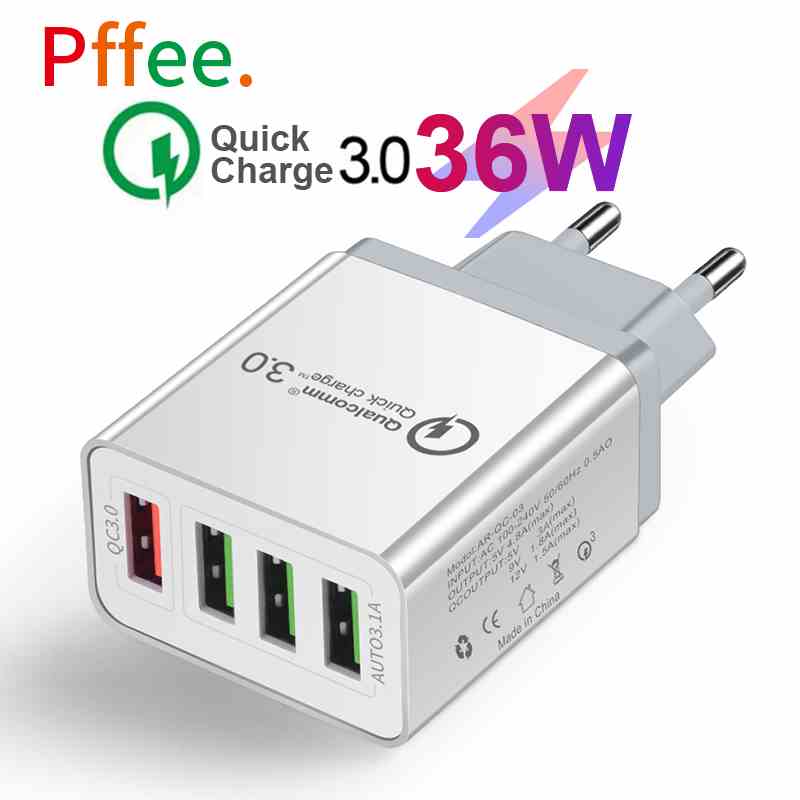 Củ sạc nhanh PFFEE 30W 4 cổng USB 3.0 cho điện thoại/ đồng hồ đeo tay