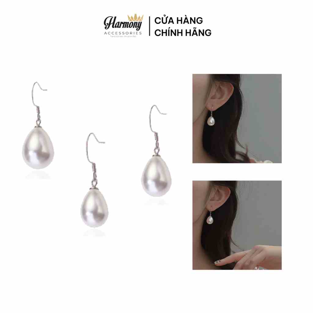 Bông tai ngọc trai nhân tạo chất liệu bạc nữ tính hình giọt nước sang chảnh| HARMONY ACCESSORIES K224