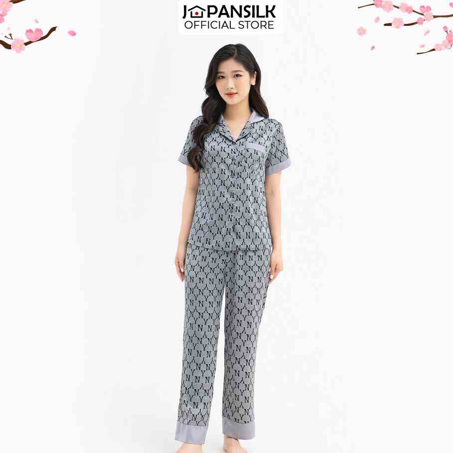 Đồ Ngủ Lụa Satin Nhật Pijama Ngắn Tay Họa tiết Cành Hồng Đá Vintage Trang Nhã JAPAN SILK Chính Hãng