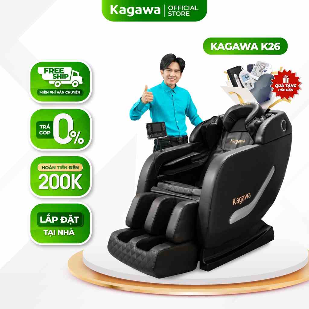 Ghế massage toàn thân KAGAWA K26 [CAO CẤP] công nghệ túi khí nhiệt hồng ngoại hiện đại