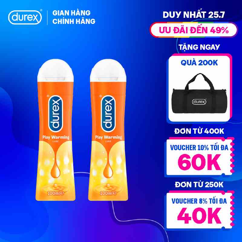 Bộ 2 gel bôi trơn Durex Play Warming có chất làm ấm 100ml/chai