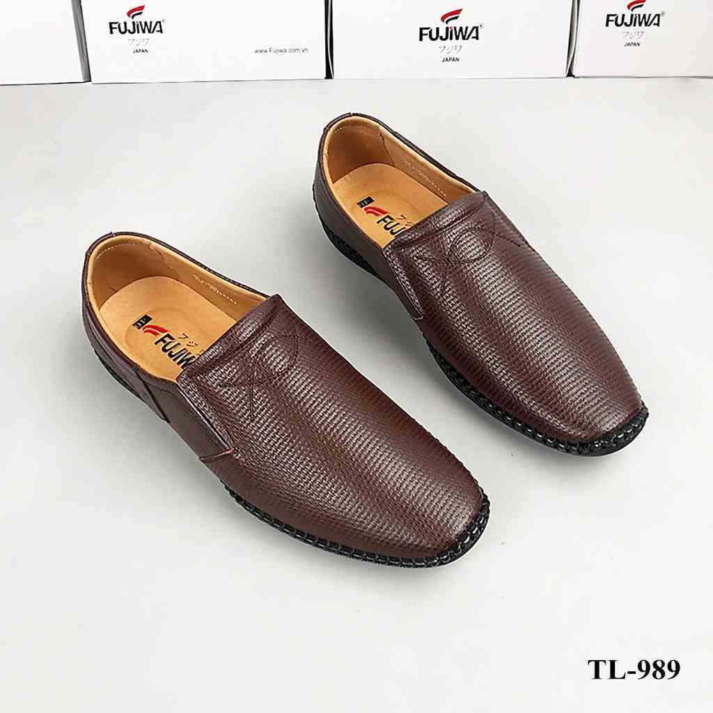 Giày Mọi Nam Da Bò FUJIWA - TL989. Đế Khâu, Cao 3cm. Được Đóng Thủ Công (Handmade). Có Size 38 Màu Nâu