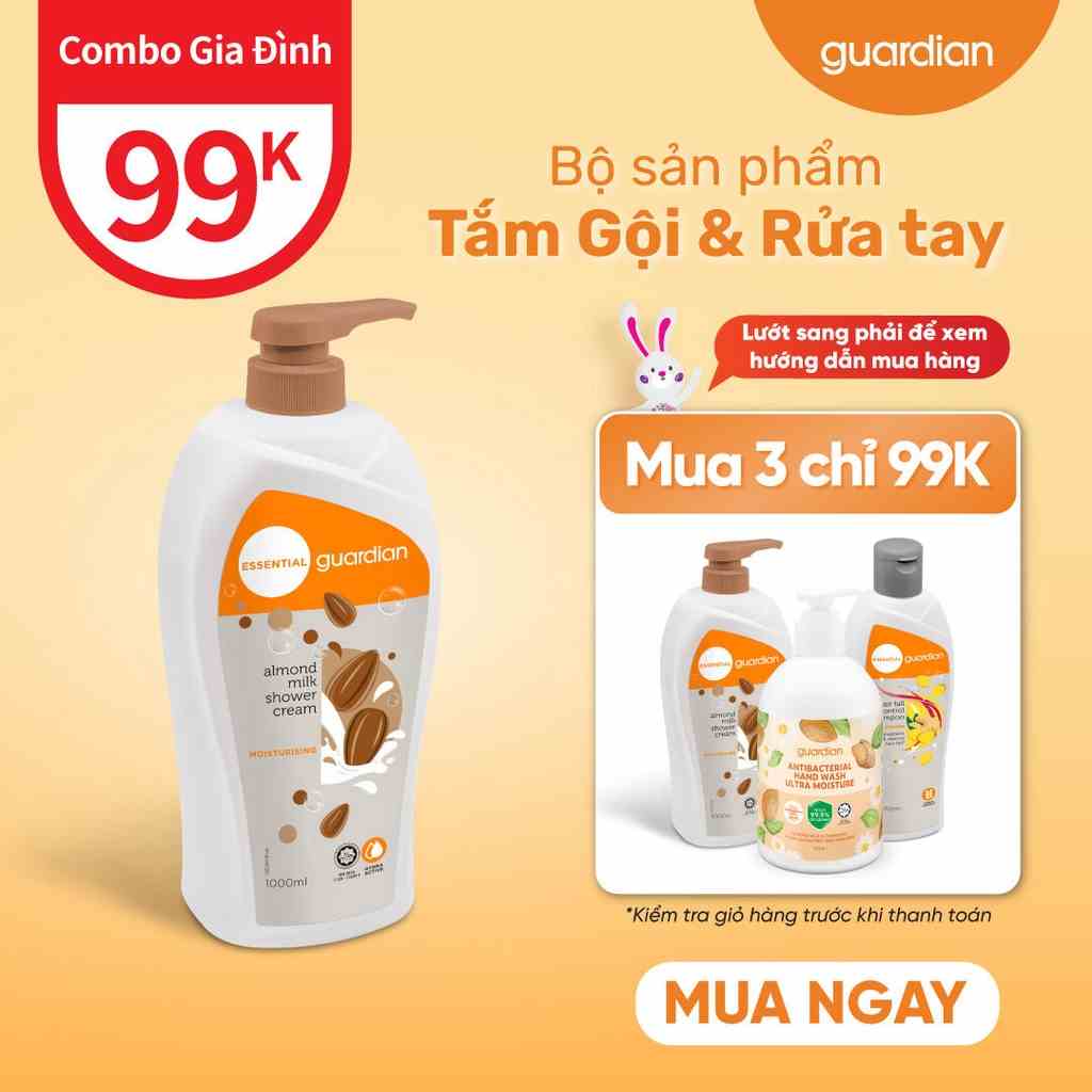 Sữa Tắm Dạng Kem Dưỡng Ẩm Guardian Essential Almond Milk Moisturising Shower Cream Sữa Hạnh Nhân 1000ml