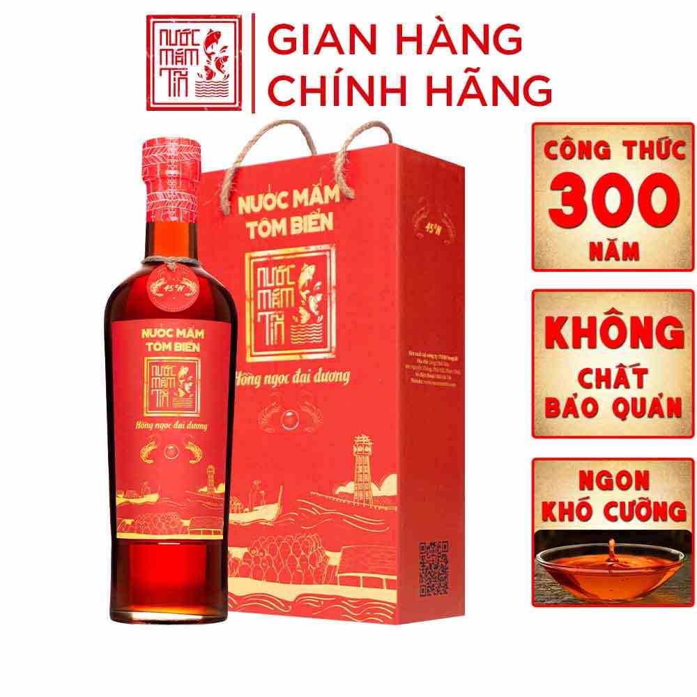 Nước mắm Tĩn Tôm Biển Hồng Ngọc Đại Dương độ đạm 45N chai thủy tinh 500ml/chai ngon nguyên chất không chất bảo quản