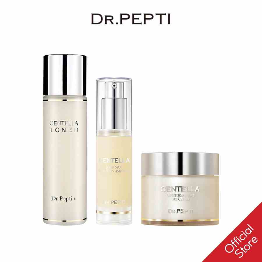 Bộ 3 Dr.Pepti Centella - Toner Dưỡng Da Căng Bóng 180ml - Tinh Chất Dưỡng Trắng 30ml - Kem Dưỡng Ẩm Làm Dịu Da 70ml