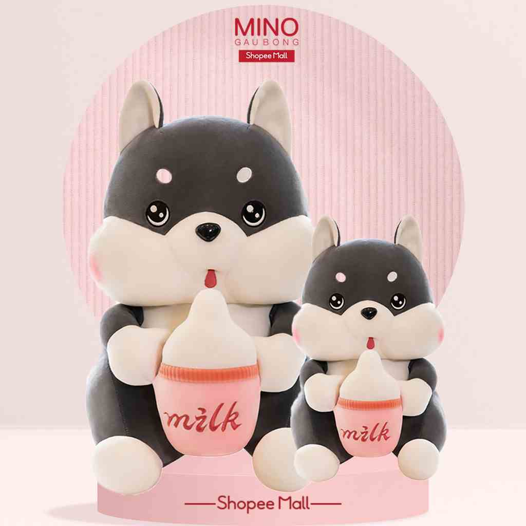 Gấu Bông Chó Husky Ôm Bình Sữa Cute Dễ Thương MINO STORE Mềm Mại Ôm Ngủ Mềm Mịn 70cm TH76