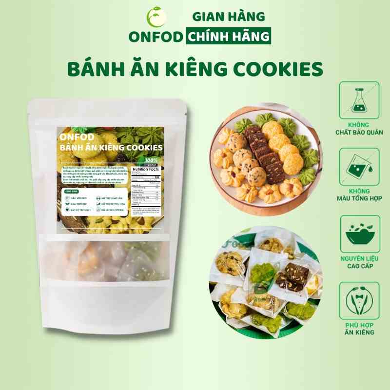 Bánh ăn kiêng giảm cân cookies ONFOD mix 5 vị dành cho người tiểu đường, gym, yoga, eat clean 250g 500g