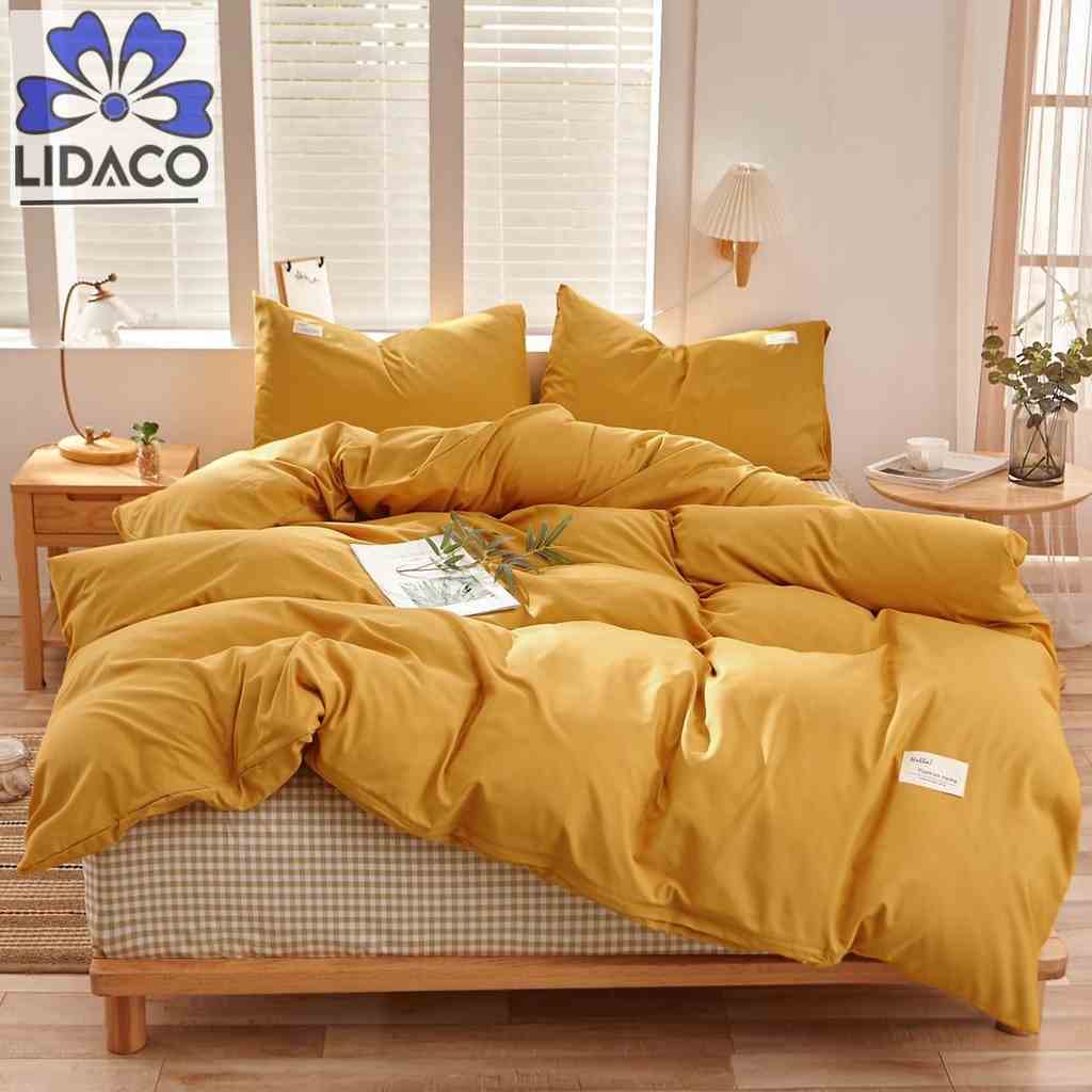 Bộ chăn ga gối cotton tici mix drap caro Lidaco cotton đũi trơn dày decor phòng ngủ vintage đủ mọi cỡ nệm