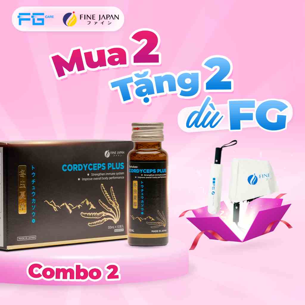 Combo 2 Hộp Đông Trùng Hạ Thảo Nước Tăng Cường Đề Kháng - Fine Japan Cordyceps Plus 2 Hộp x 10 Chai x 50ml