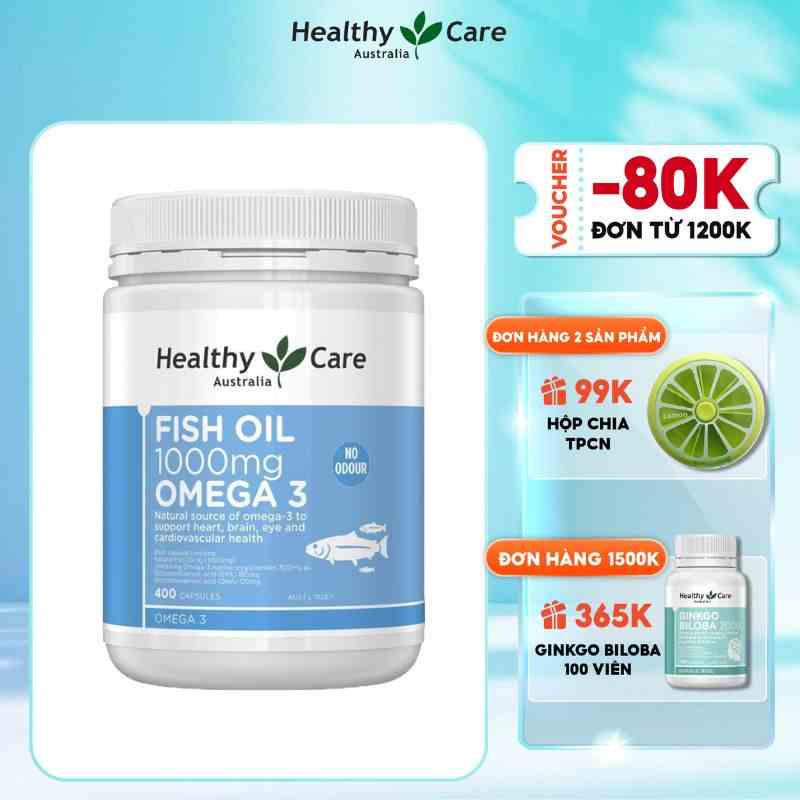 Viên uống dầu cá Omega 3 Healthy Care Fish Oil 400 viên