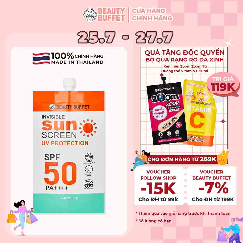 Kem chống nắng cho mặt Beauty Buffet Invisible Sunscreen UV Protection SPF 50 PA++++ 7g