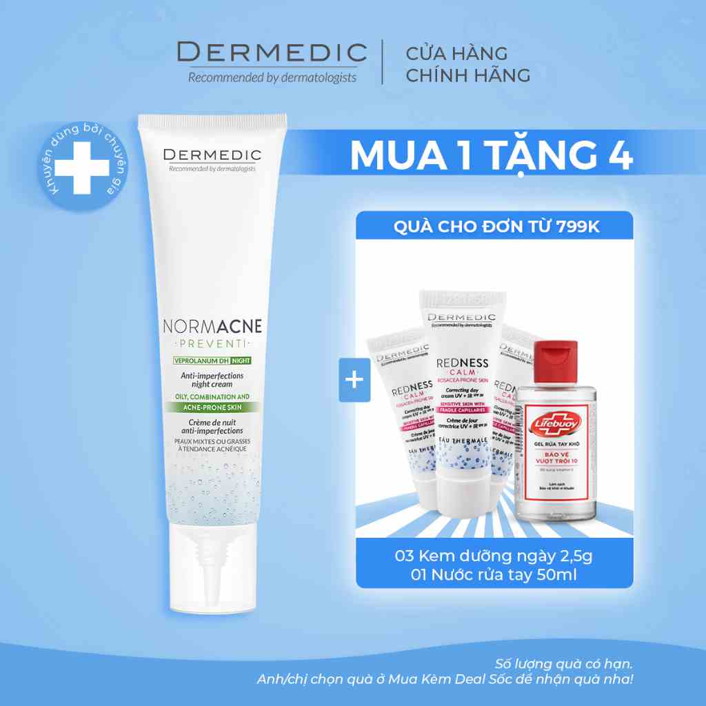 Kem dưỡng ban đêm đa tác động dành cho da dầu, mụn Dermedic Normacne Anti-Imperfections Night Cream 40ml