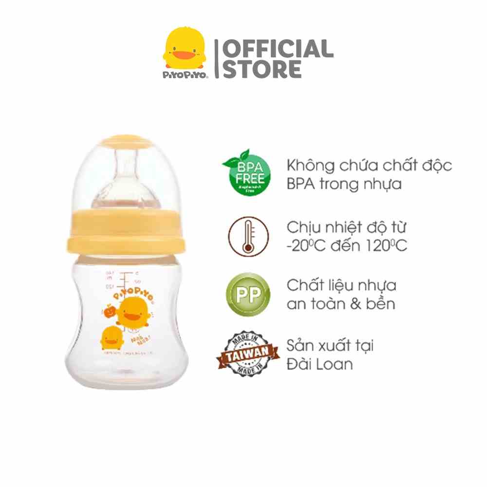 [Mã BMLTA35 giảm đến 35K đơn 99K] Bình sữa cổ rộng Piyo Piyo 140ml thân bình cong dễ cầm, nhựa PP không chứa BPA