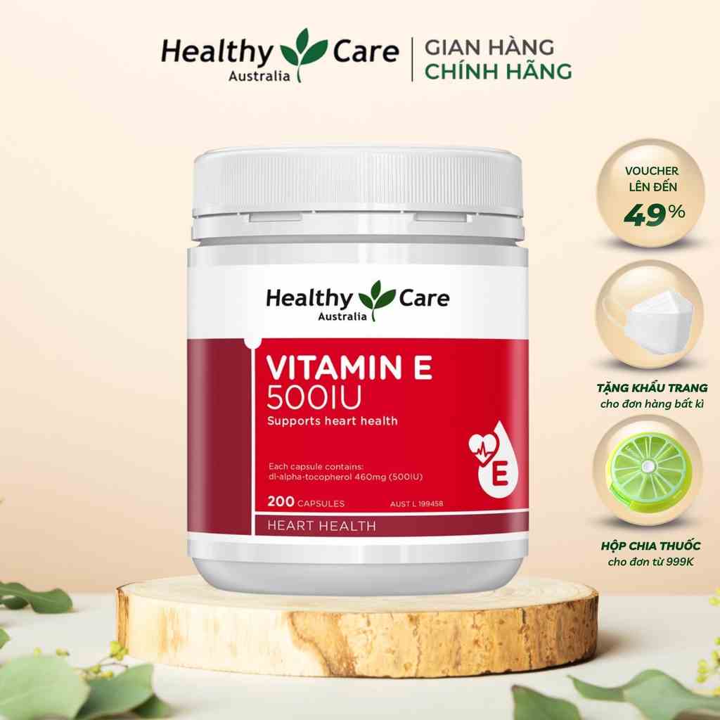 Vitamin E Đỏ Healthy Care Viên Uống Trắng Da Mờ Nám 500IU 200 viên