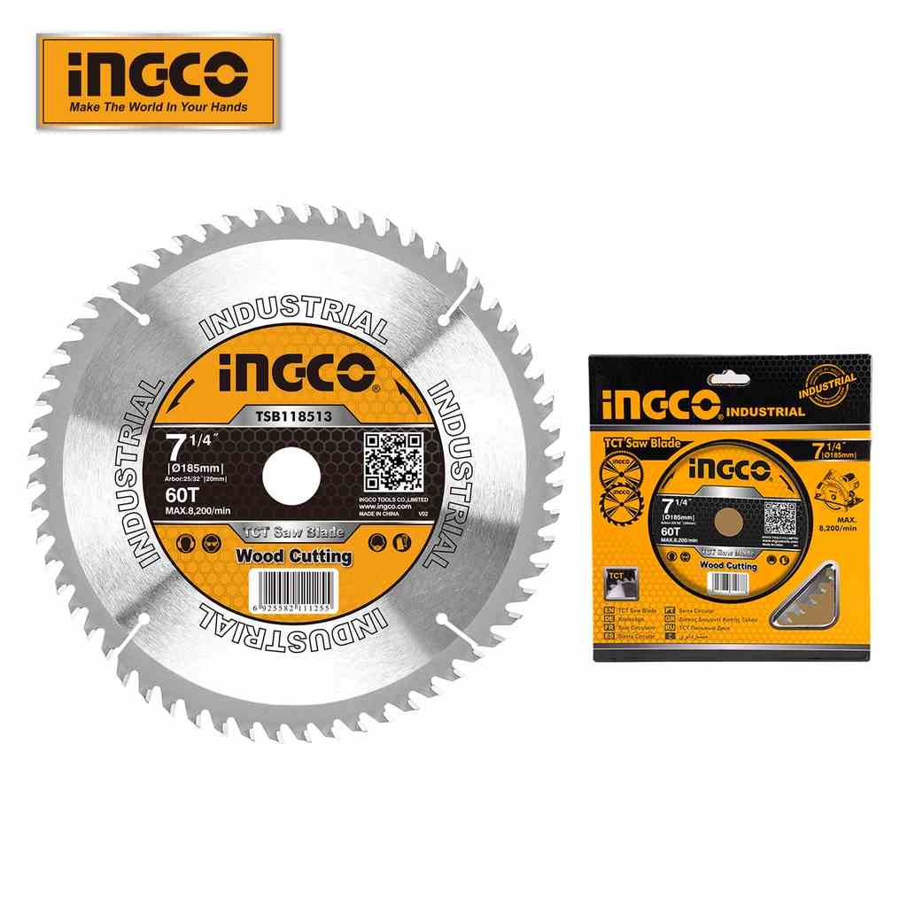 Lưỡi cưa gỗ hợp kim 185mm 60 răng TCT Saw Blade INGCO TSB118513 cốt 16-20mm