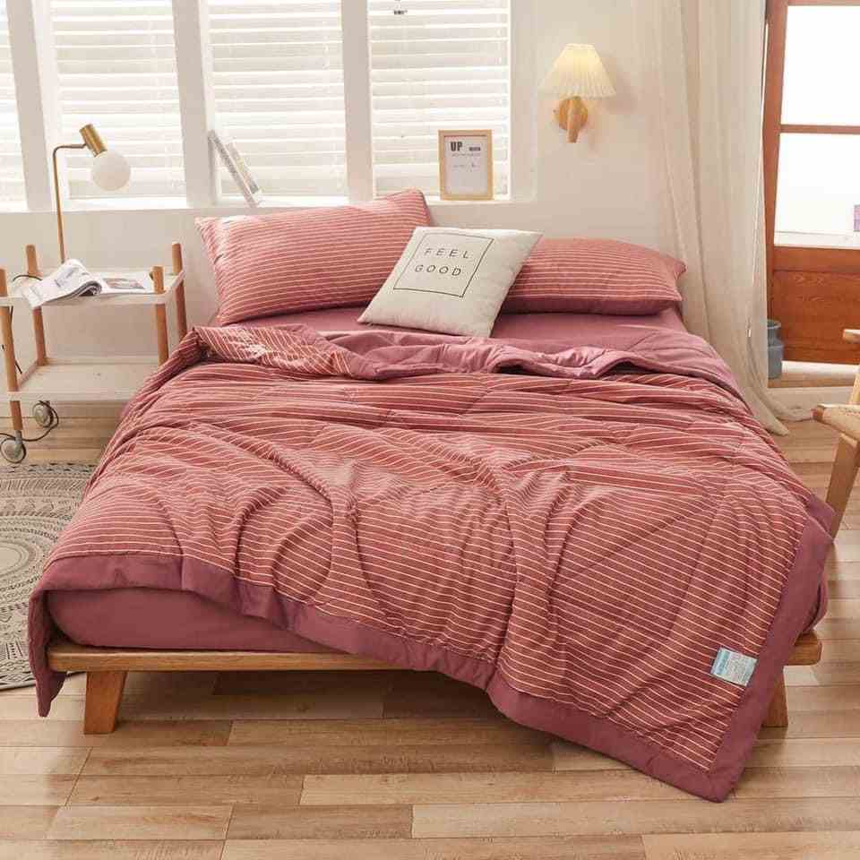 Bộ chăn ga gối cotton tici chăn trần EMMI Bedding mẫu KẺ NGANG HỒNG  grap nệm thun lạnh Hàn Quốc Drap giường đệm đủ siz