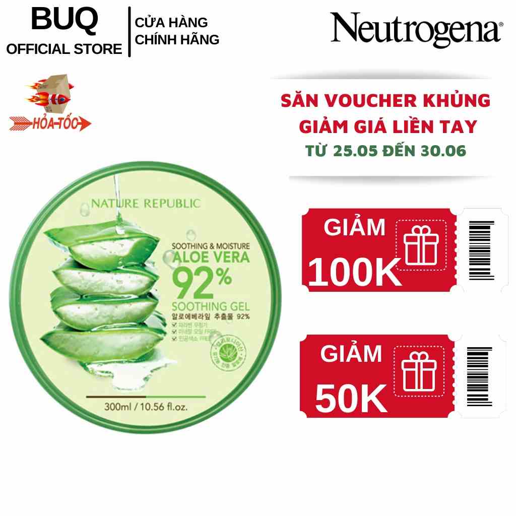 Gel Nha Đam Dưỡng Ẩm & Làm Mềm Da Nature Republic Soothing &Moisture Aloe Vera 92% Soothing Gel Lô Hội