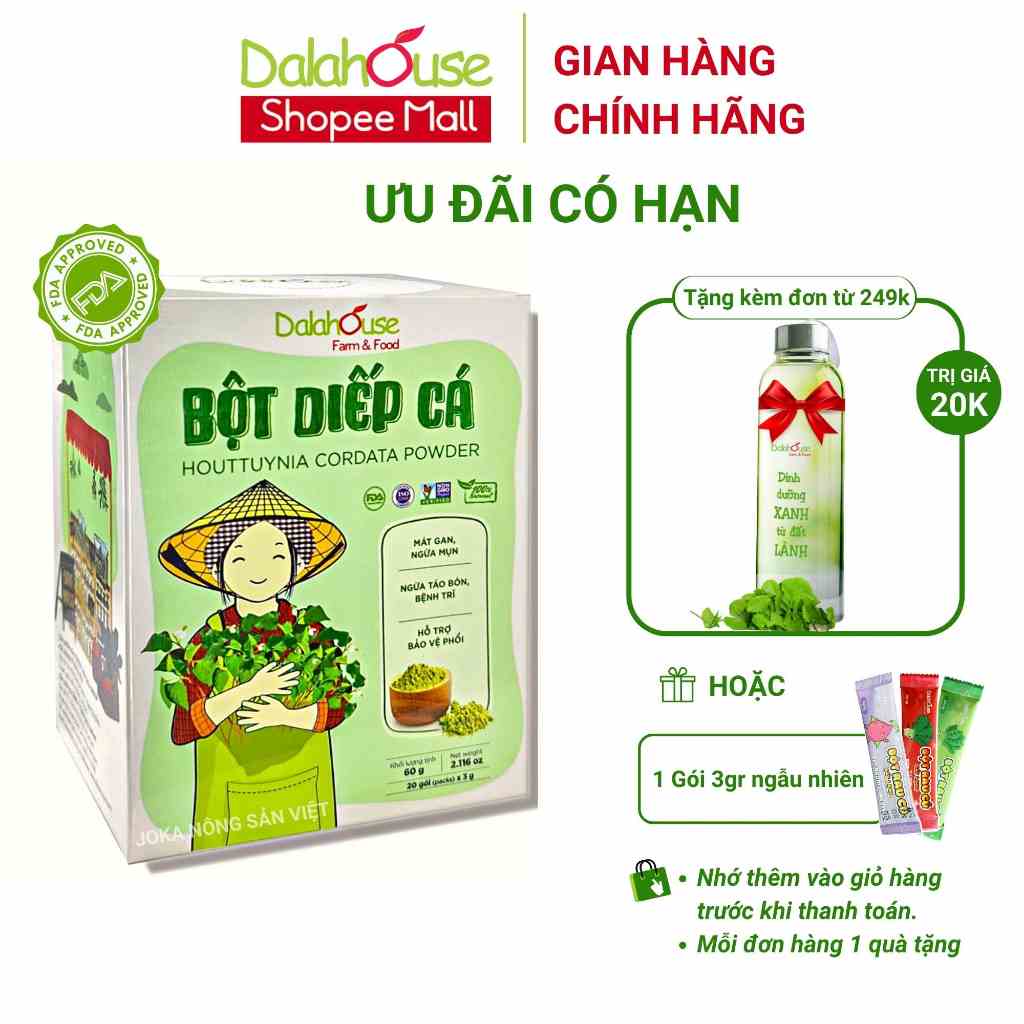 Bột rau diếp cá hữu cơ nguyên chất Dalahouse 60gr công nghệ sấy lạnh đạt tiêu chuẩn Châu Âu