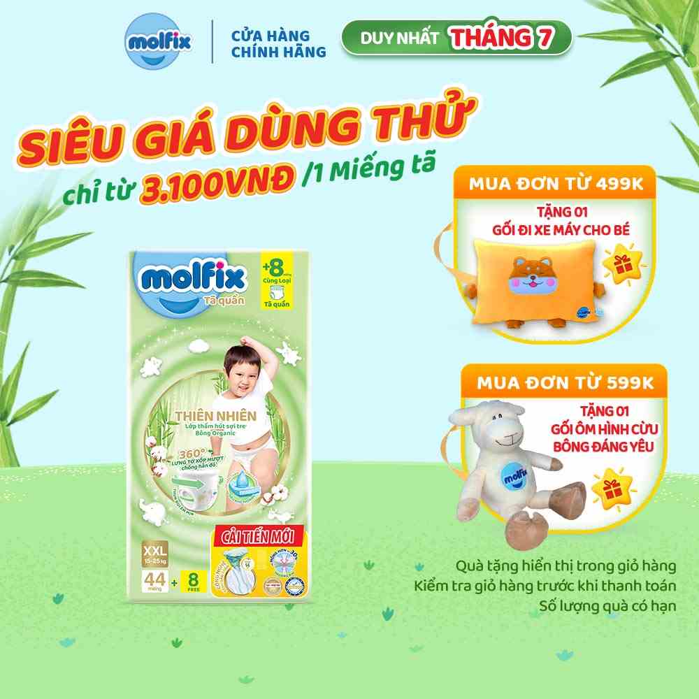 Tã/bỉm quần Molfix Thiên nhiên Super Jumbo XXL (15kg - 25kg) - Gói 44+8 miếng