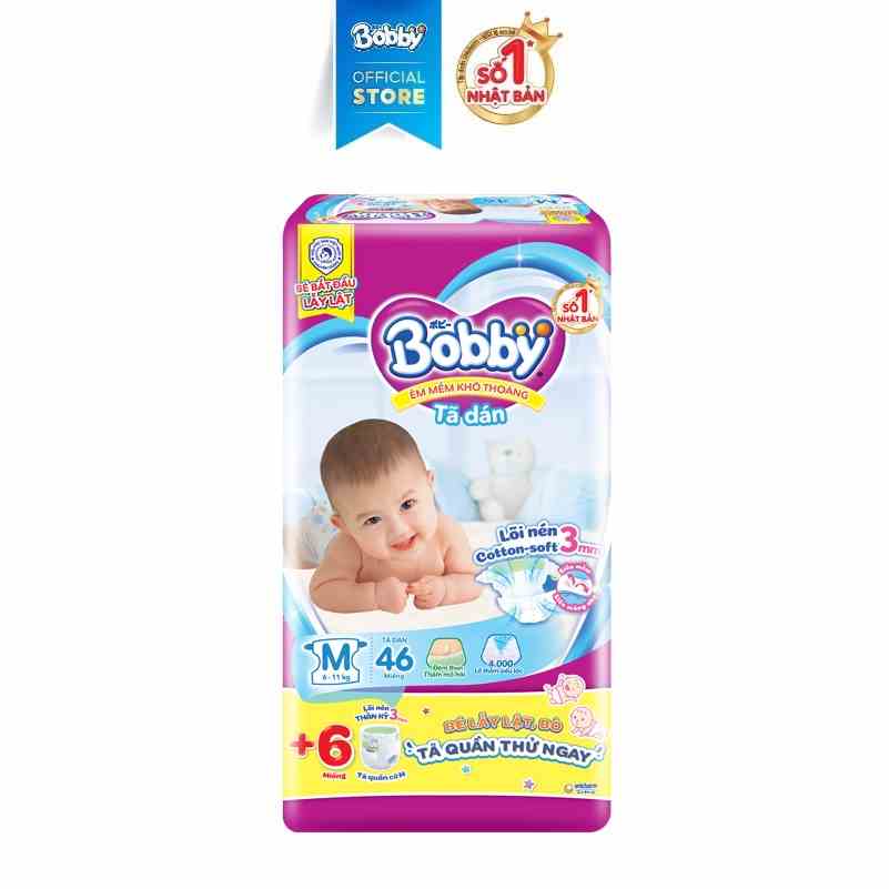 Tã dán Bobby M46 mới tặng 6 miếng - Lõi nén thần kỳ 3mm (giao ngẫu nhiên)