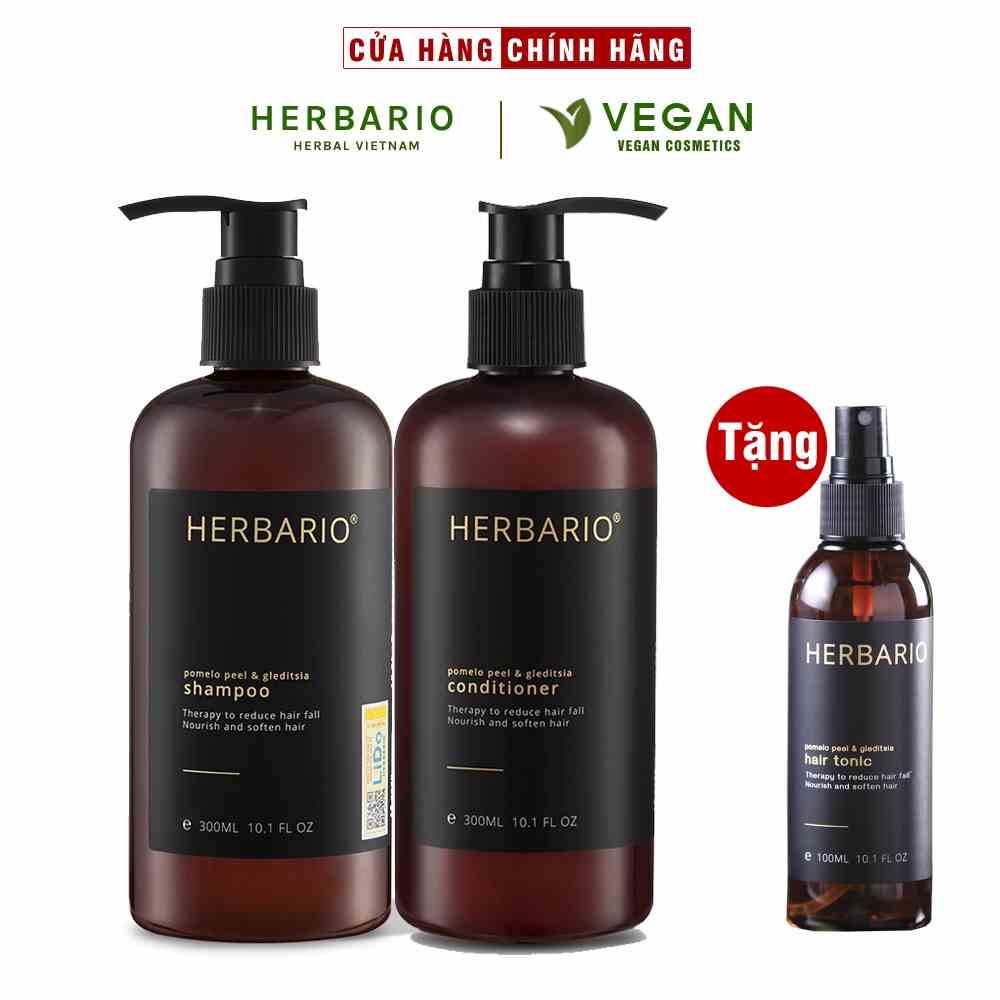 Bộ đôi Dầu Gội bồ kết & vỏ bưởi herbario 300ml + Dầu Xả Bồ Kết & vỏ bưởi Herbario 300ml TẶNG xịt dưỡng herbario 100ml