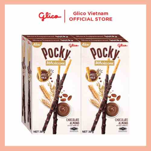 Combo 4 hộp Bánh que Glico Pocky Wholesome Chocolate Almond phủ kem socola hạnh nhân (36g/hộp)