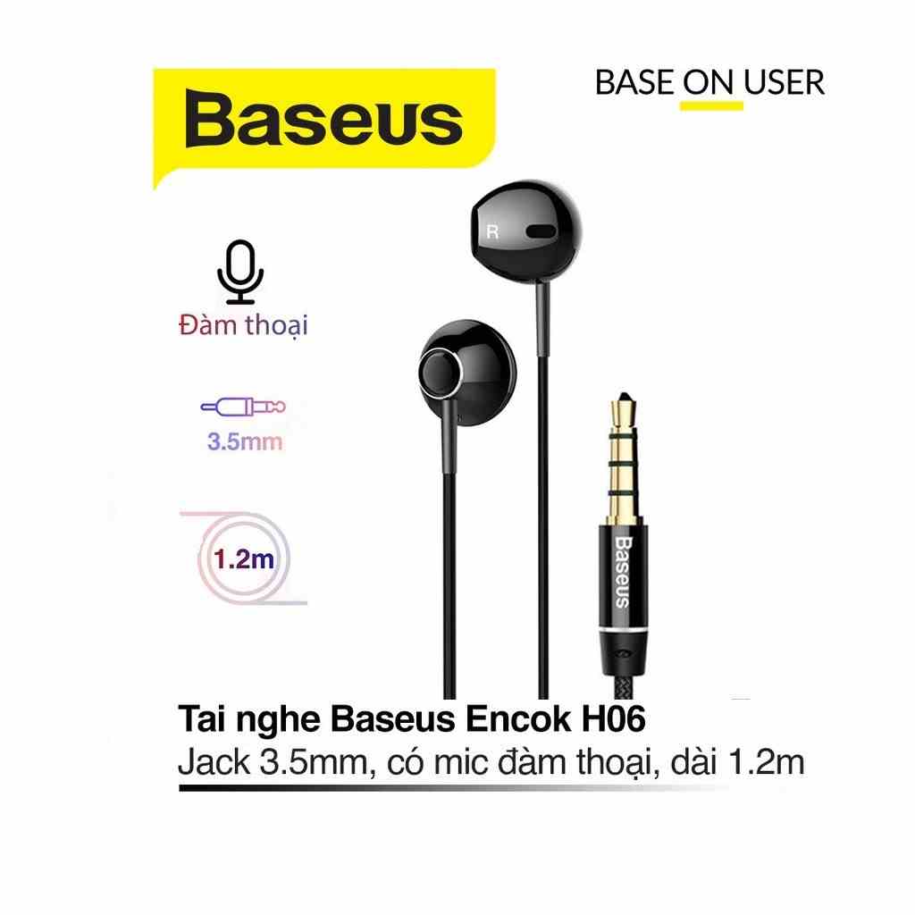 [Mã BMLTA35 giảm đến 35K đơn 99K] Tai nghe nhét tai jack 3.5mm Baseus Encok H06 dài 1.2M dây TPE vải cho Smartphone