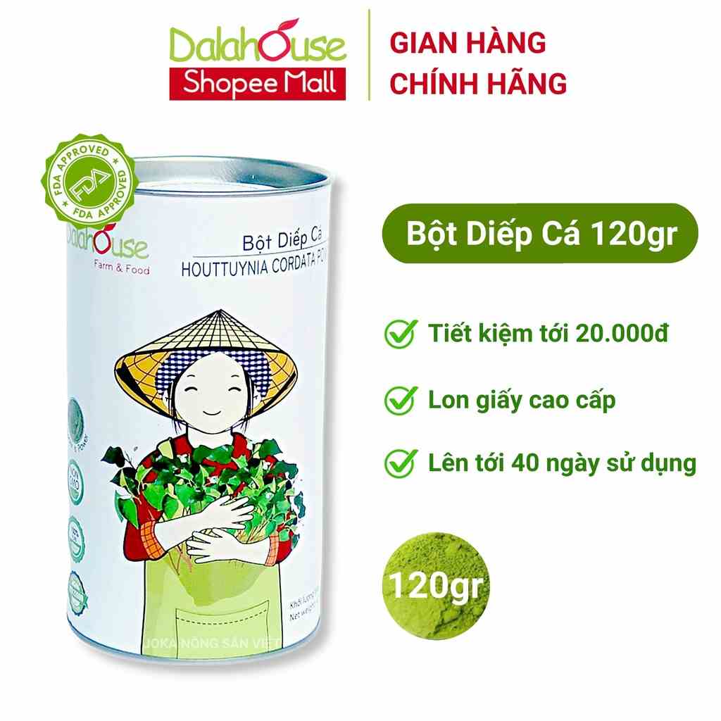 Bột rau diếp cá Dalahouse 120g nguyên chất hữu cơ, công nghệ sấy lạnh Châu Âu