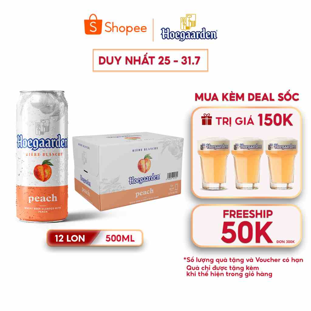 Bia Bỉ Hoegaarden Peach Thùng 12 Lon (500ml/Lon) Chính Hiệu - Hương Vị Đào