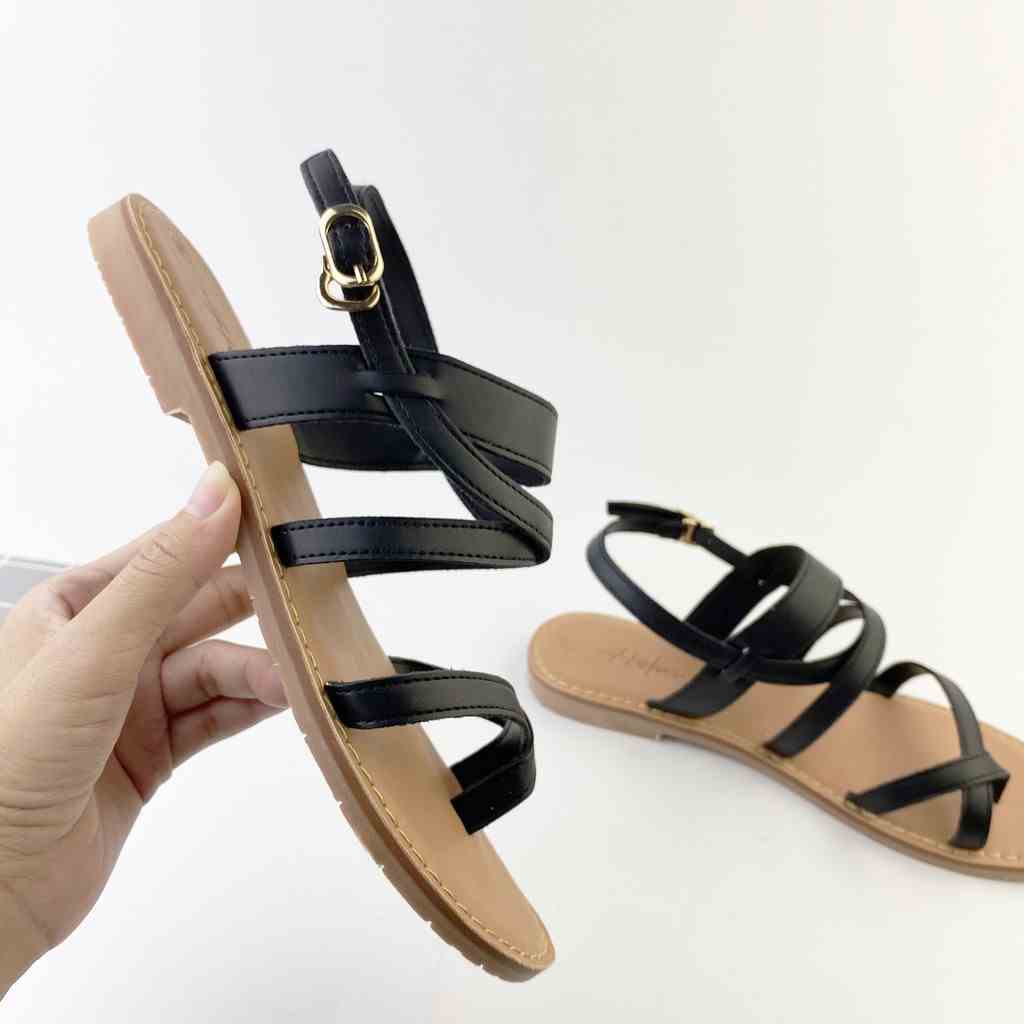 Giày Sandal đi học Nữ Quai Hậu Đế Bệt Thời Trang biển Hishoo Quai Chéo Dây Mảnh Cao Cấp S030