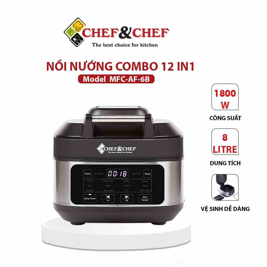 Nồi nướng CHEF&CHEF 12 in 1 thiết kế hiện đại sang trọng, hiện đại.