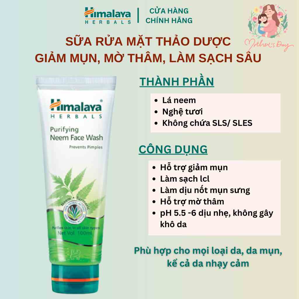 Sữa rửa mặt giảm mụn mờ thâm và sạch dầu thừa Himalaya Purifying Neem Face Wash 100ml