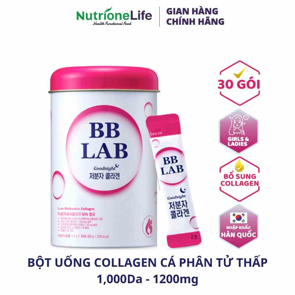 Bột Uống Ban Đêm BB LAB Low Molecular Collagen Bổ Sung Collagen Sáng Da Căng Bóng, Chậm Lão Hóa 30 Gói