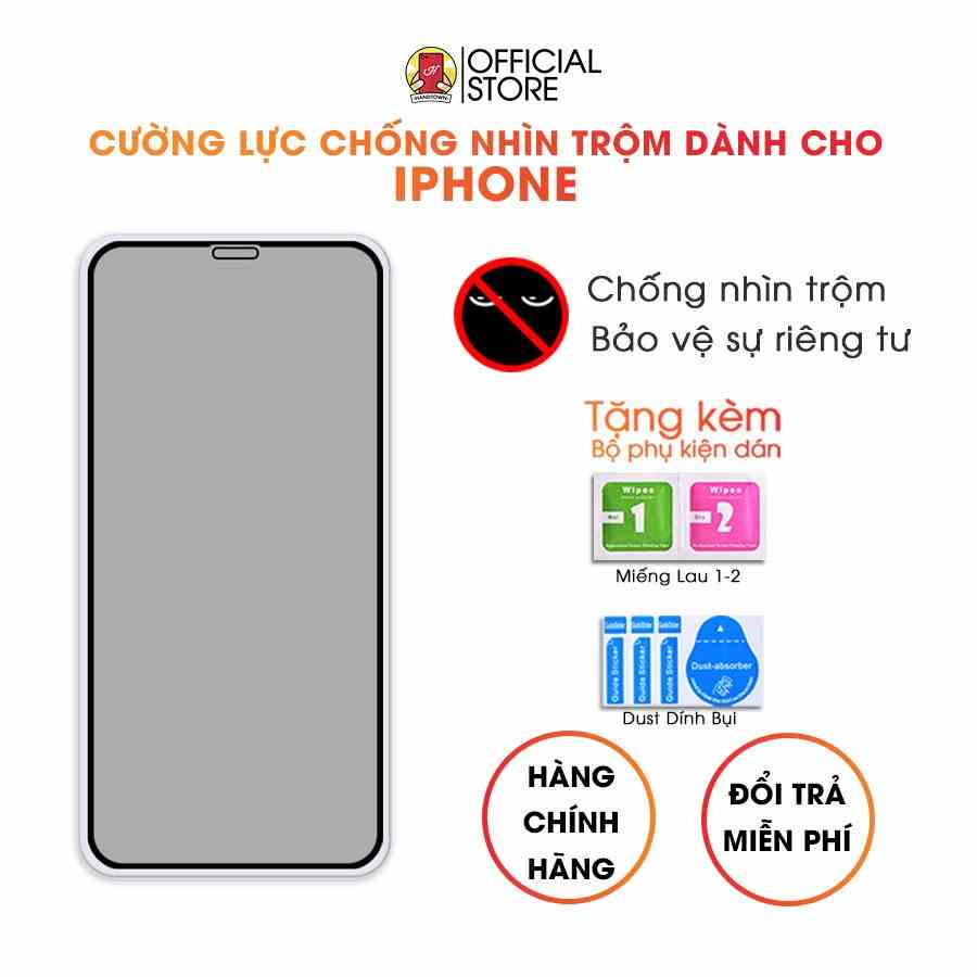 Miếng Dán Kính Cường Lực Chống Nhìn Trộm dành cho các dòng máy  iPhone Độ Cứng 9H, Full Màn Hình Full Keo Handtown