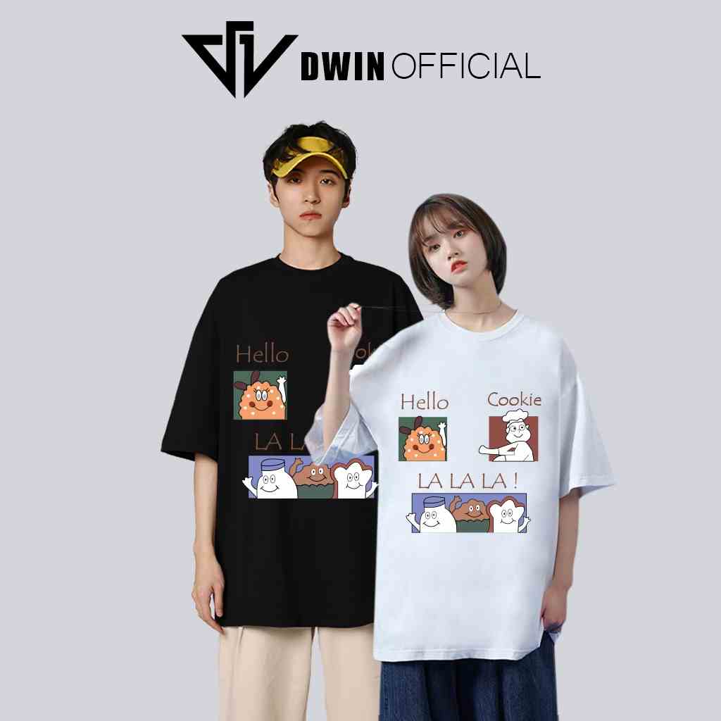 Áo thun unisex hello cookie thời trang DWin basic tee phông trơn nam nữ tay lỡ oversize form rộng