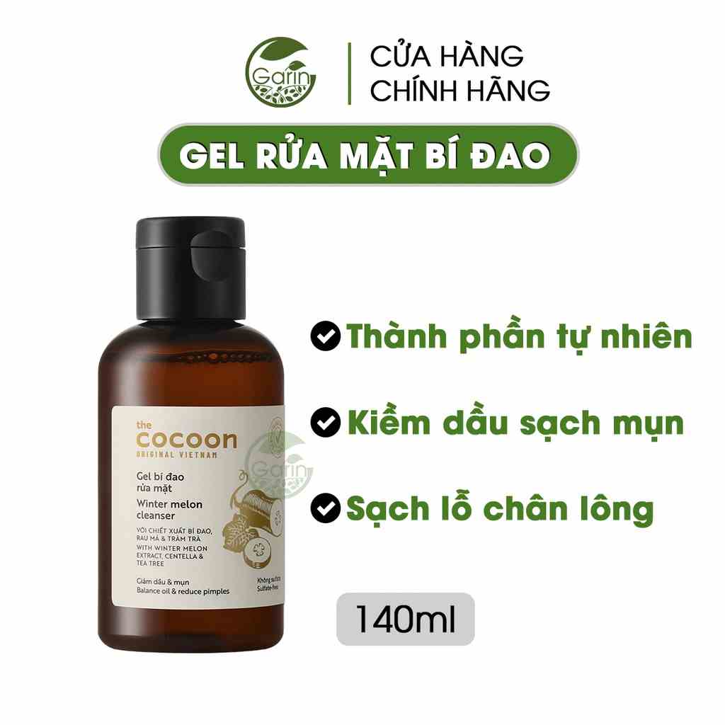 [Mã BMLTB35 giảm đến 35K đơn 99K] Gel rửa mặt bí đao Cocoon Garin 140ml giảm dầu và mụn, làm sạch sâu lỗ chân lông