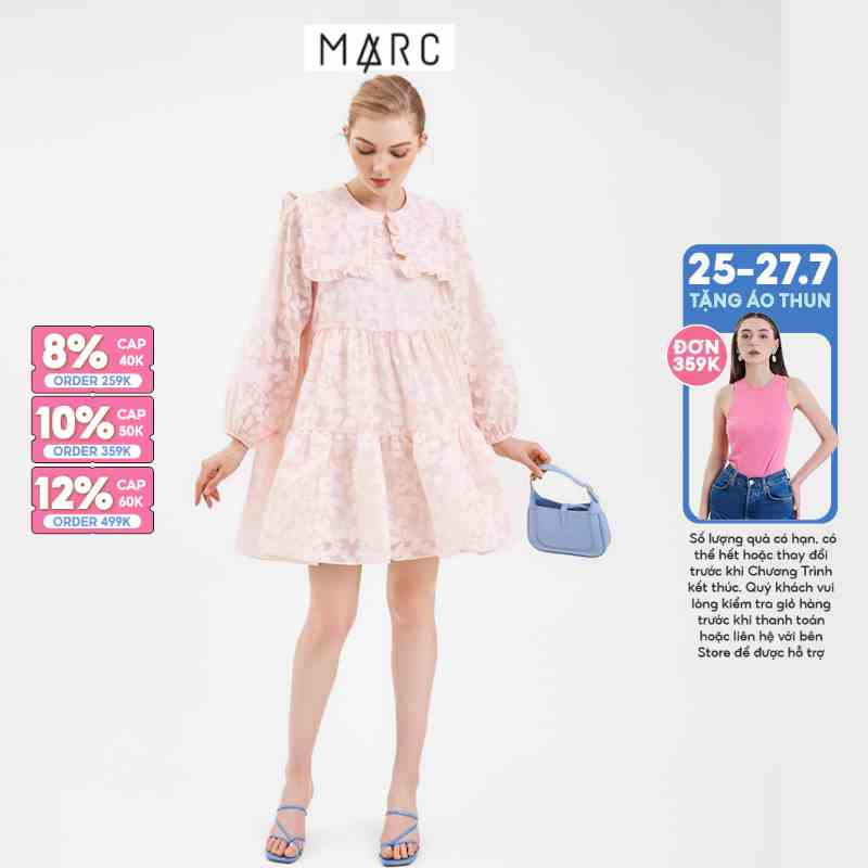 Đầm nữ MARC FASHION sheer hoa babydoll lá cổ bèo FAVH014422