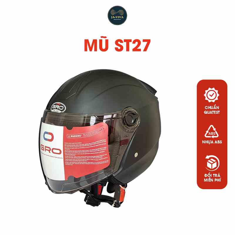 Mũ bảo hiểm chụp tai 3/4 đầu GRO HELMET ST27 chính hãng cao cấp, có kính