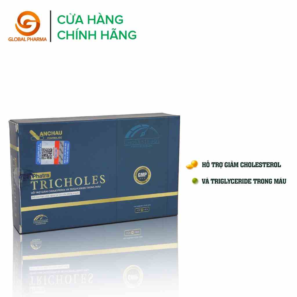 Viên uống tricholes An Châu giúp giảm cholesterol giúp hạn chế xơ vữa động mạch 2 vỉ 20 viên nang mềm - globalpharma