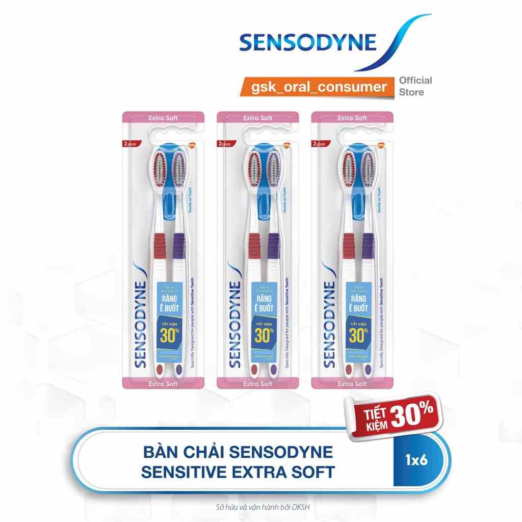 Bộ 6 bàn chải cho răng ê buốt Sensodyne Sensitive Ex Soft đầu lông tròn siêu mềm