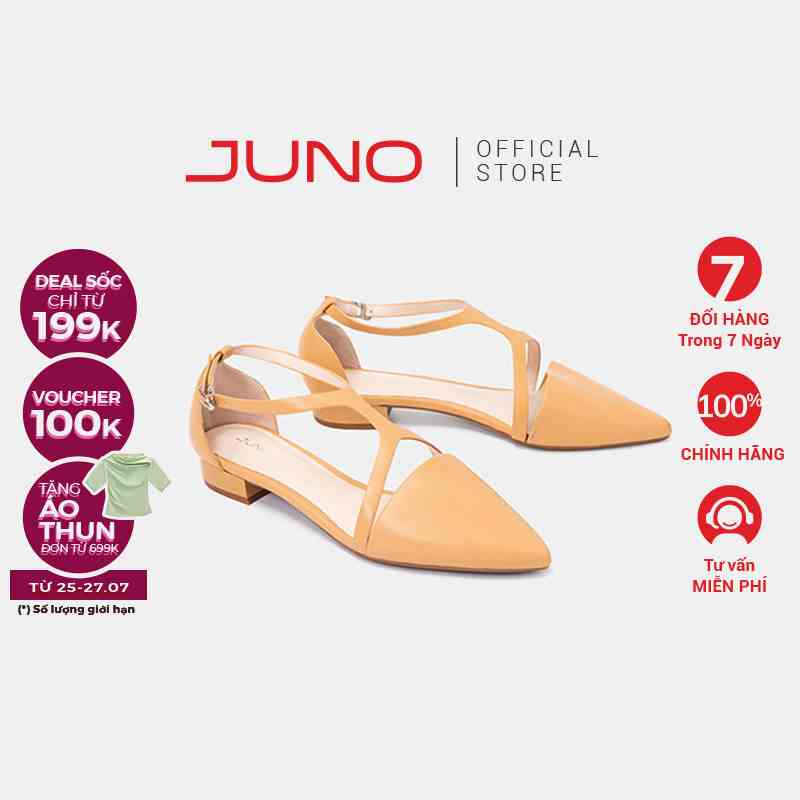 Giày Búp Bê Nữ Thời Trang JUNO Mũi Nhọn Quai Cách Điệu BB03082