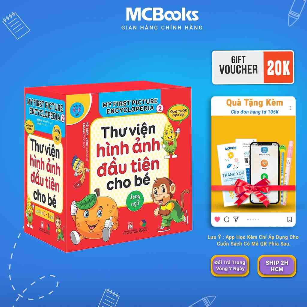 Sách - Combo hộp 8 cuốn ,Thư viện hình ảnh đầu tiên cho bé ( song ngữ ) tập 2 + mã QR nghe đọc Mcbooks